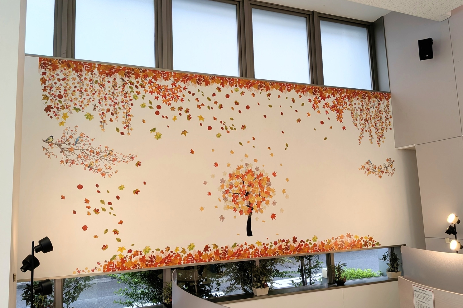 商談ブース奥白壁紅葉：秋装飾４